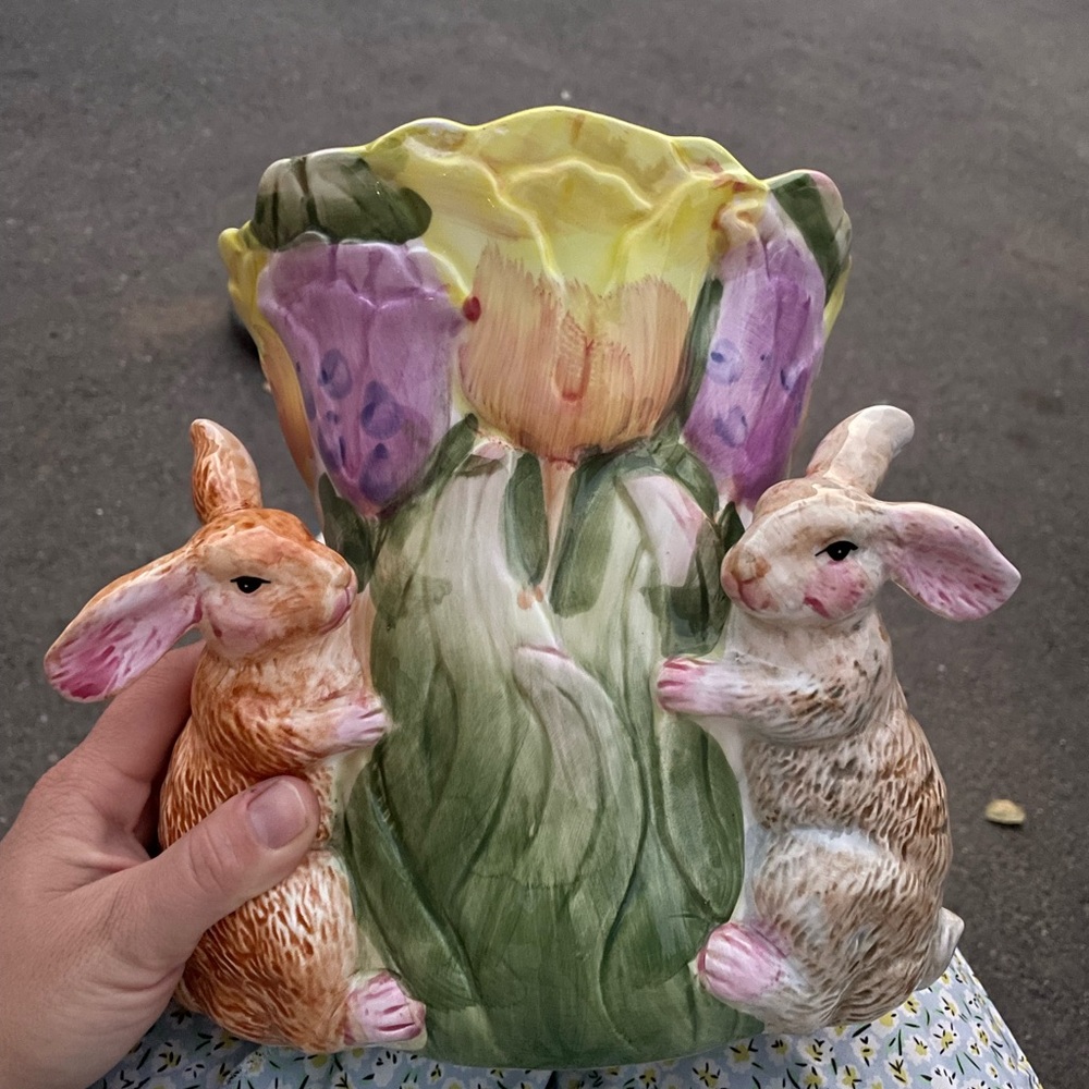 Floral Bunny Ceramic Vase